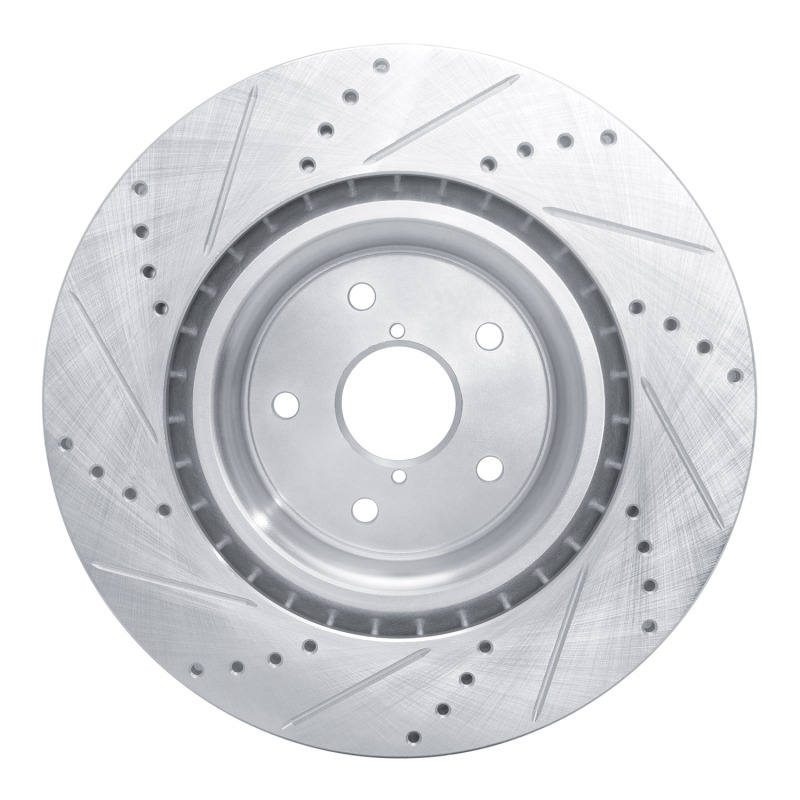 Subaru WRX Brake Rotor (1) - Front Right - R1 Concepts - Drilled & Slotted - Silver - `18-`25